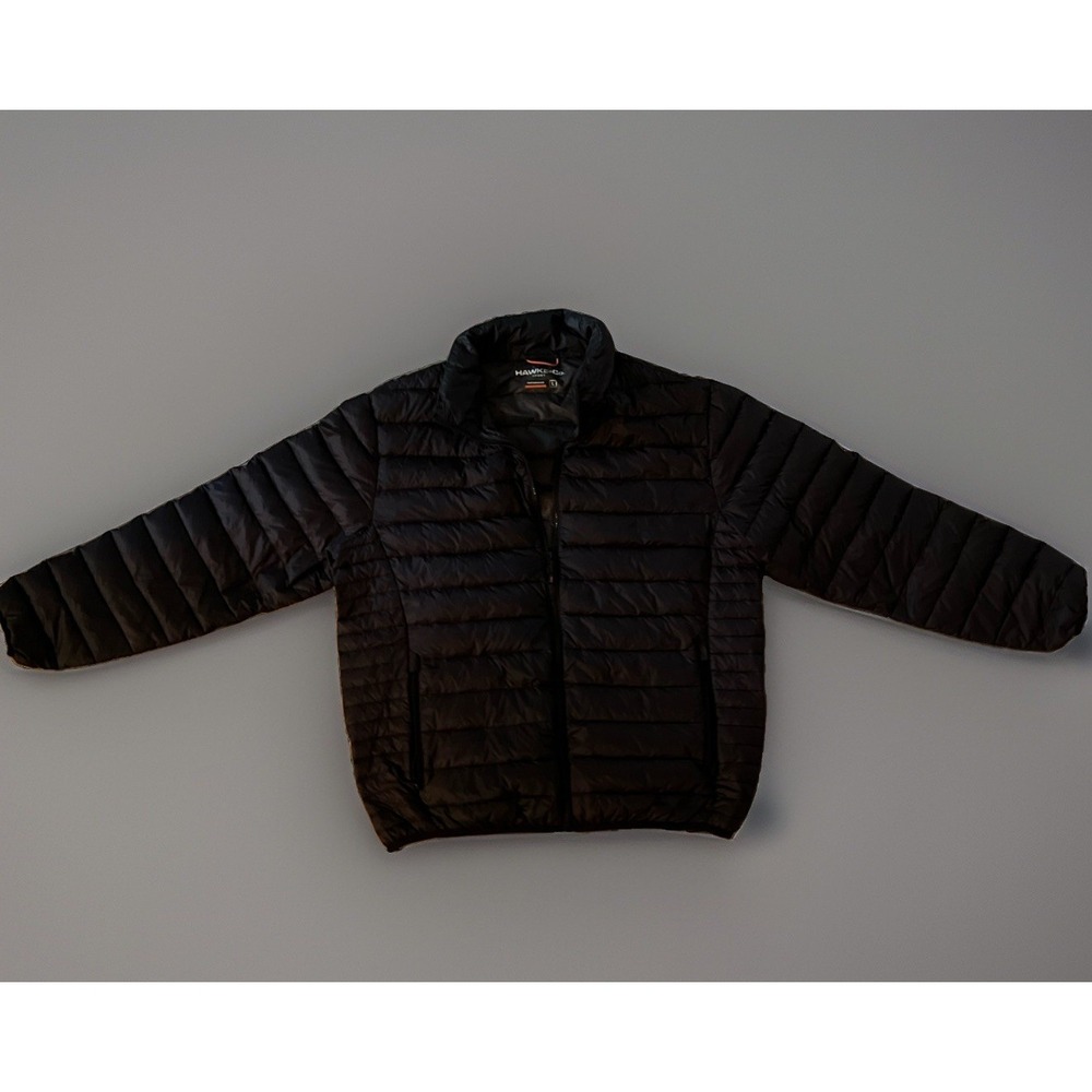 Hawke & Co Mens Down Quilted Puffer Jacket - L- Black Patterned - Packable